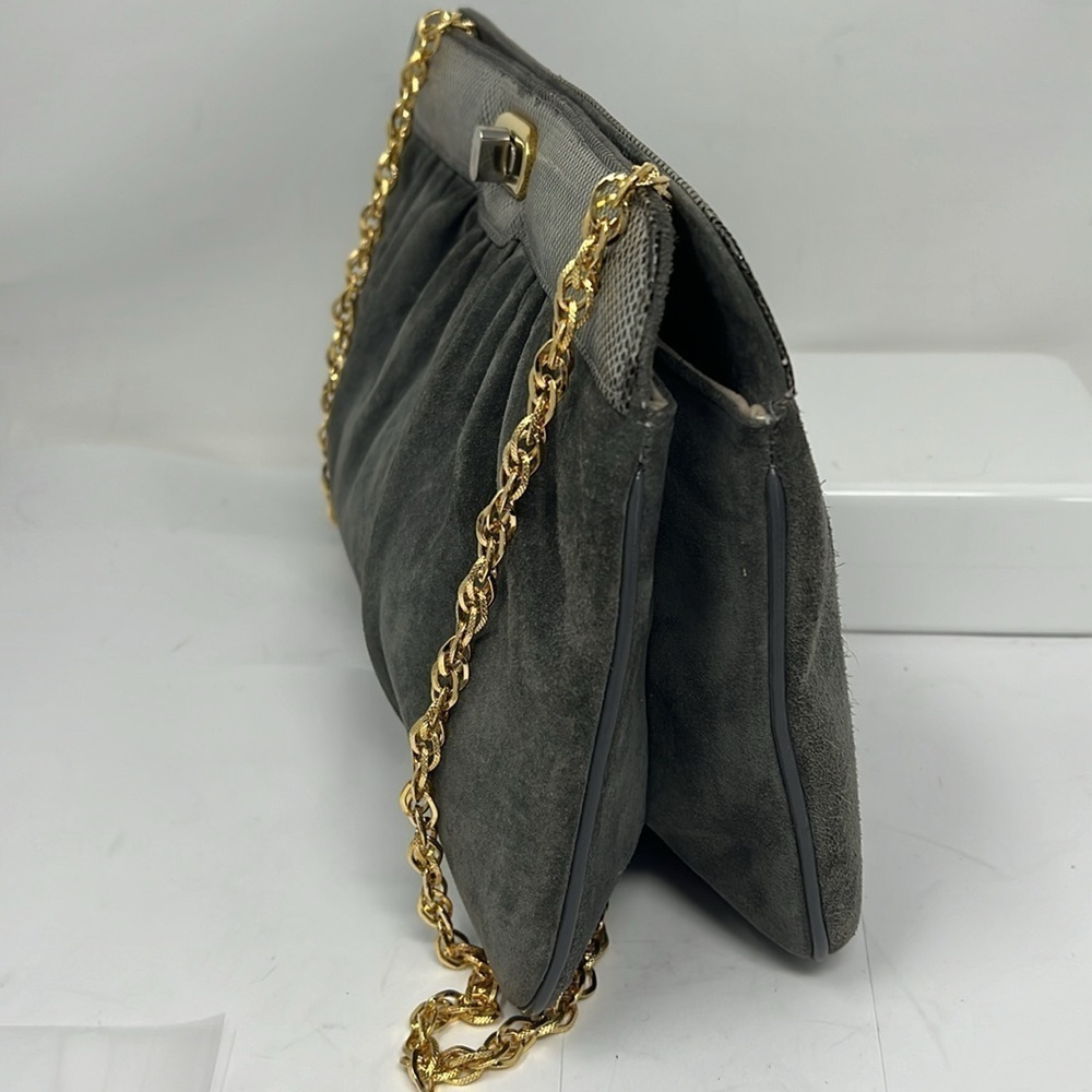 Gray Grey Suede Python Snakeskin Shoulder Clutch … - image 4